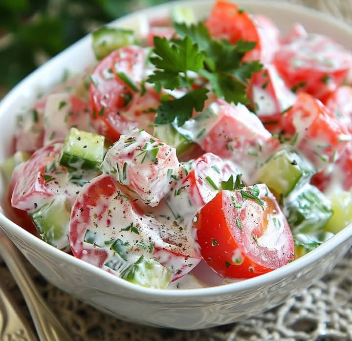 Light & Lovely: Creamy Cucumber Tomato Salad Recipe